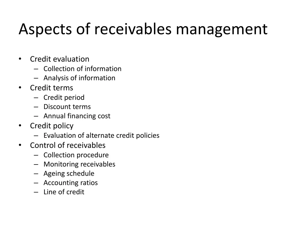 aspects of receivables management