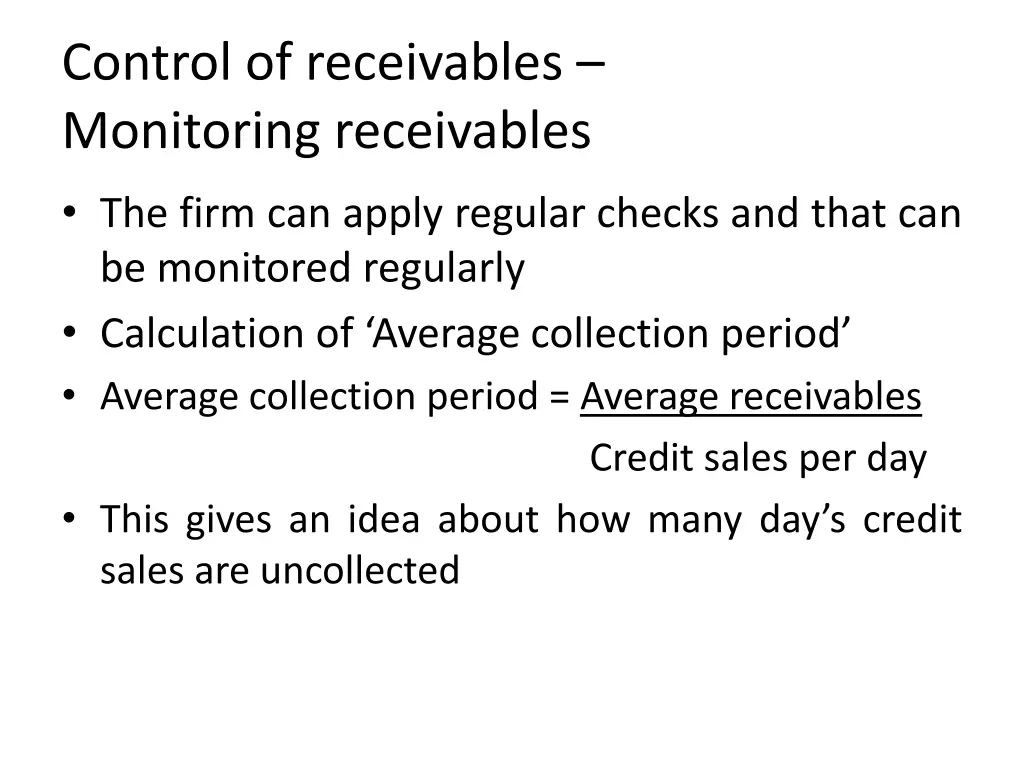 control of receivables monitoring receivables