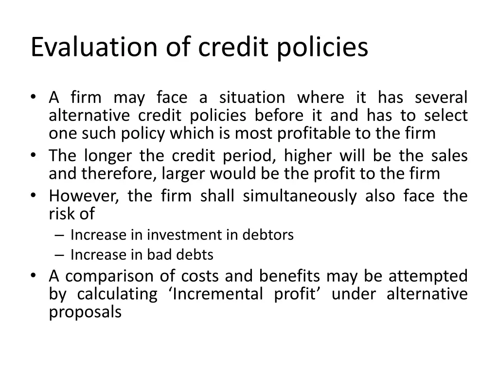 evaluation of credit policies