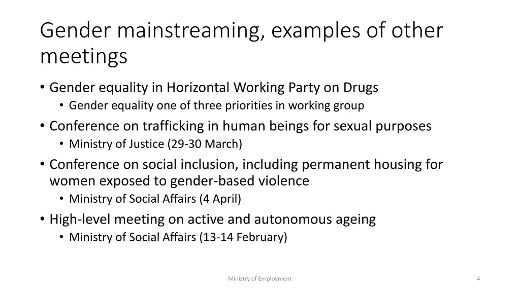 gender mainstreaming examples of other meetings