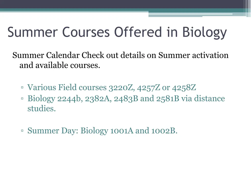 summer courses offered in biology