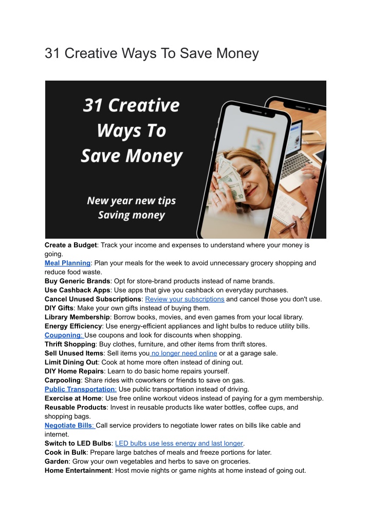 31 creative ways to save money