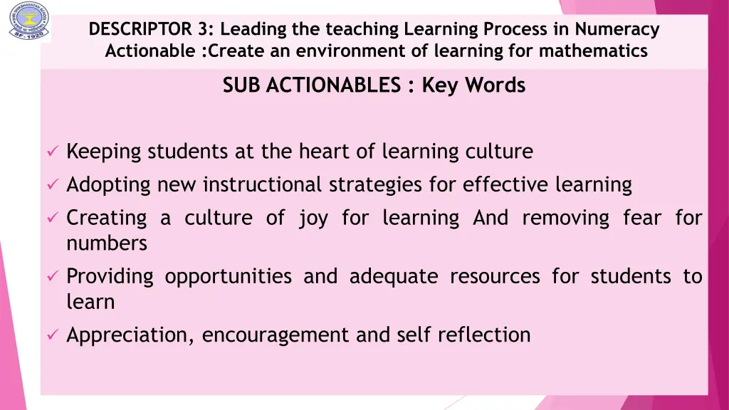 descriptor 3 leading the teaching learning