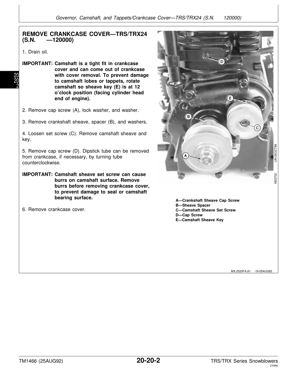 governor camshaft and tappets crankcase cover