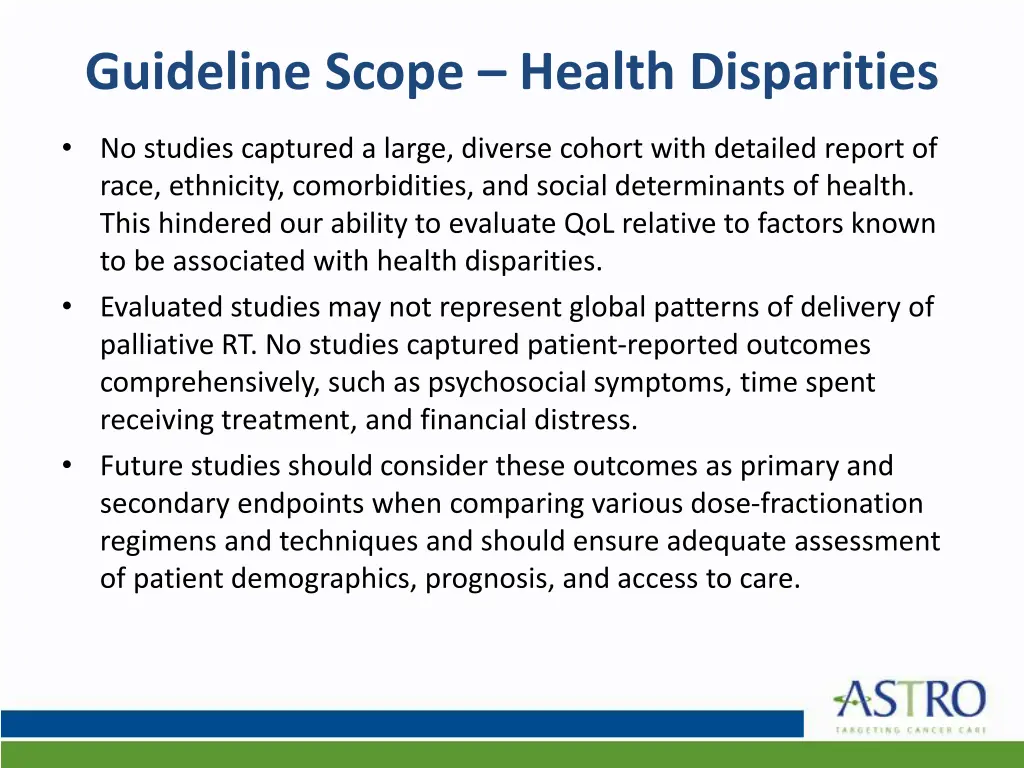 guideline scope health disparities