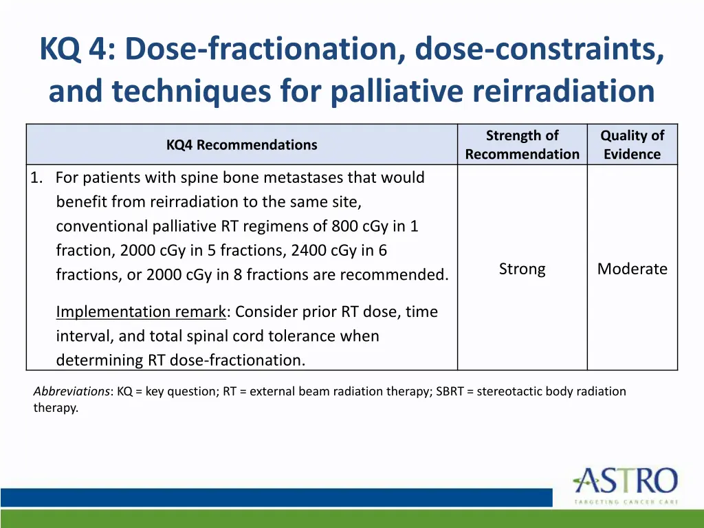 kq 4 dose fractionation dose constraints