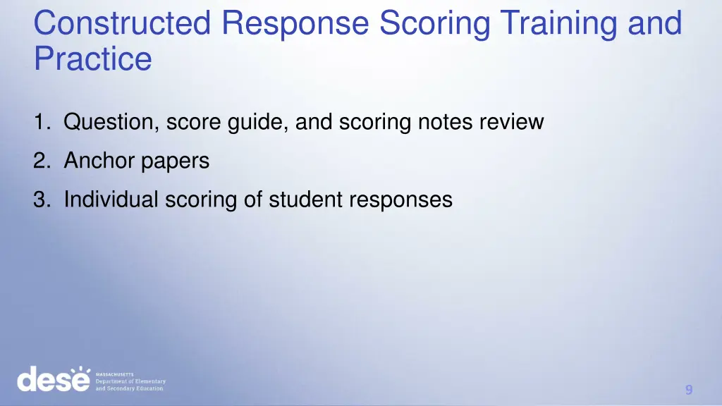 constructed response scoring training and practice