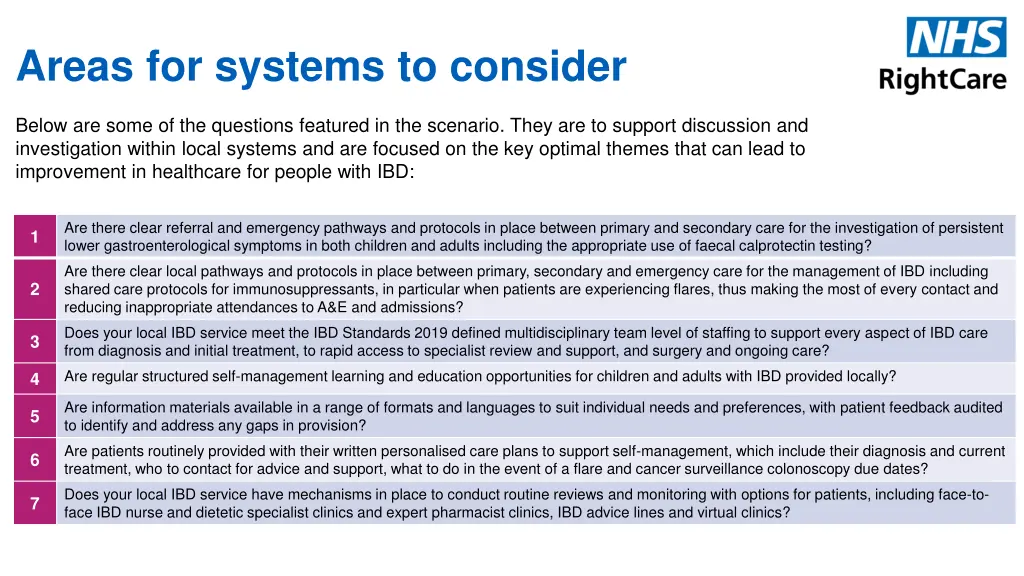 areas for systems to consider