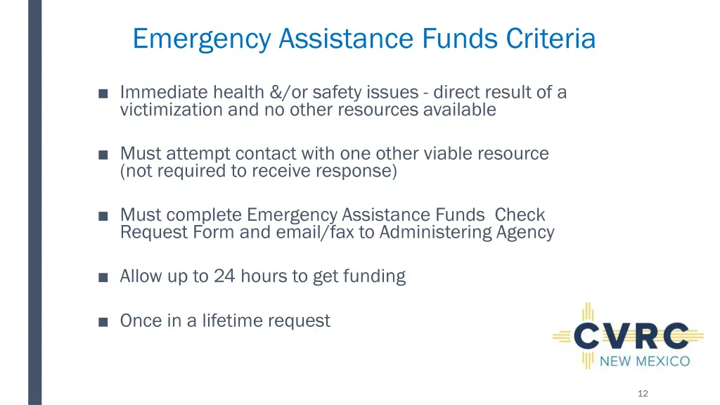 emergency assistance funds criteria