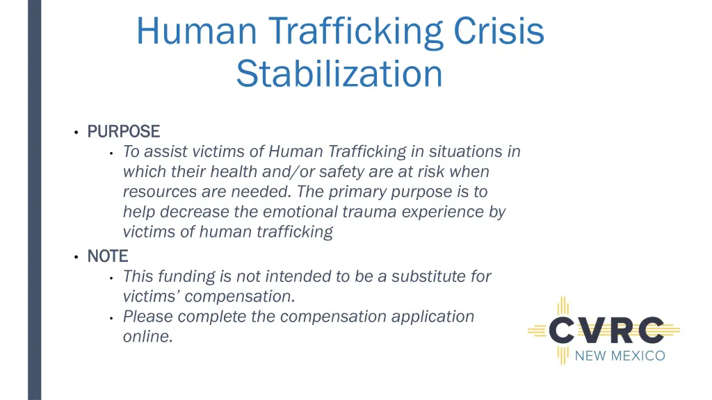 human trafficking crisis stabilization
