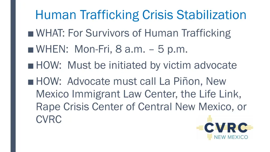 human trafficking crisis stabilization what