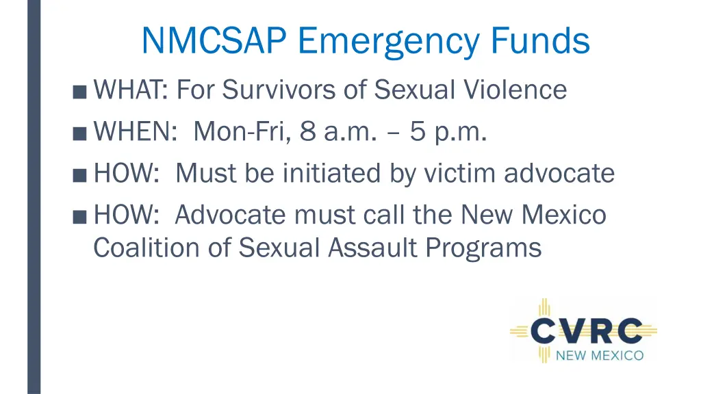 nmcsap emergency funds what for survivors