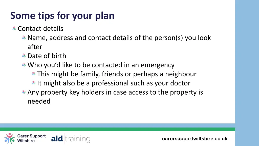 some tips for your plan contact details name