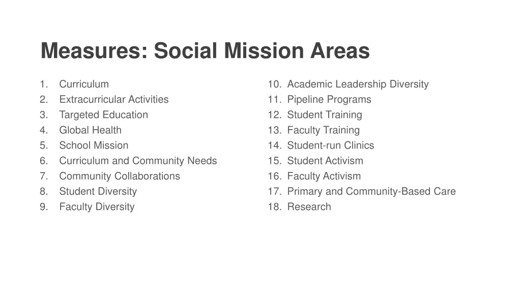 measures social mission areas