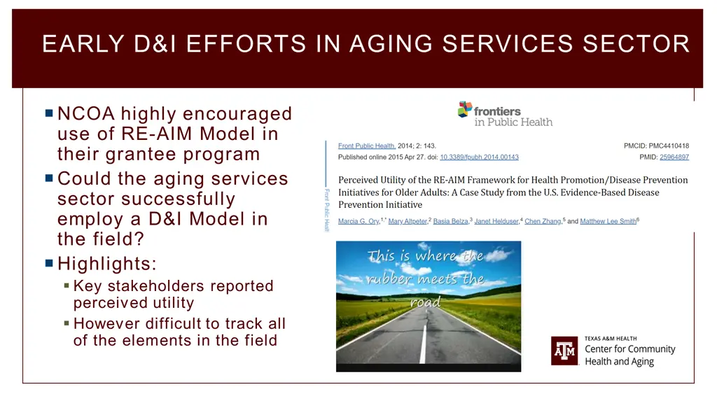 early d i efforts in aging services sector