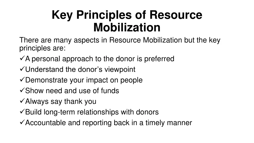 key principles of resource mobilization there