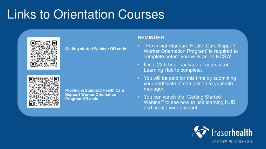 links to orientation courses