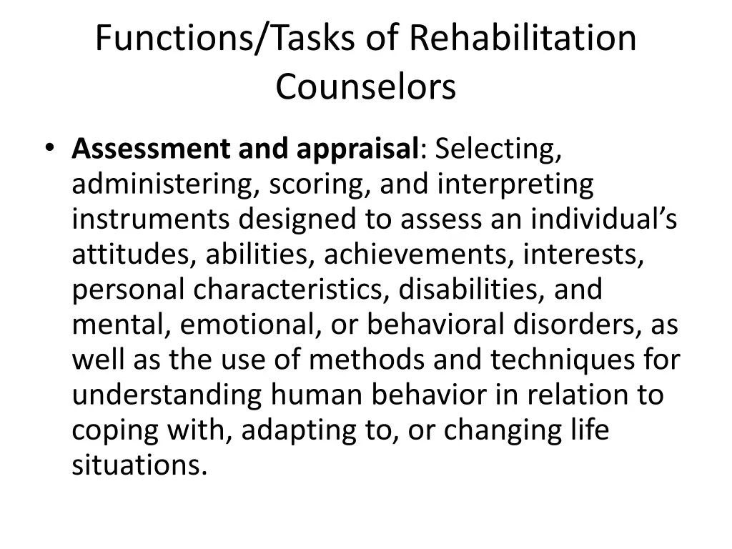 functions tasks of rehabilitation counselors