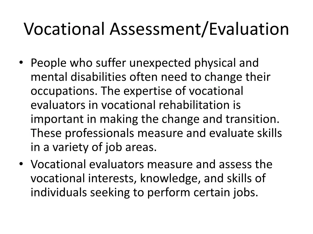 vocational assessment evaluation