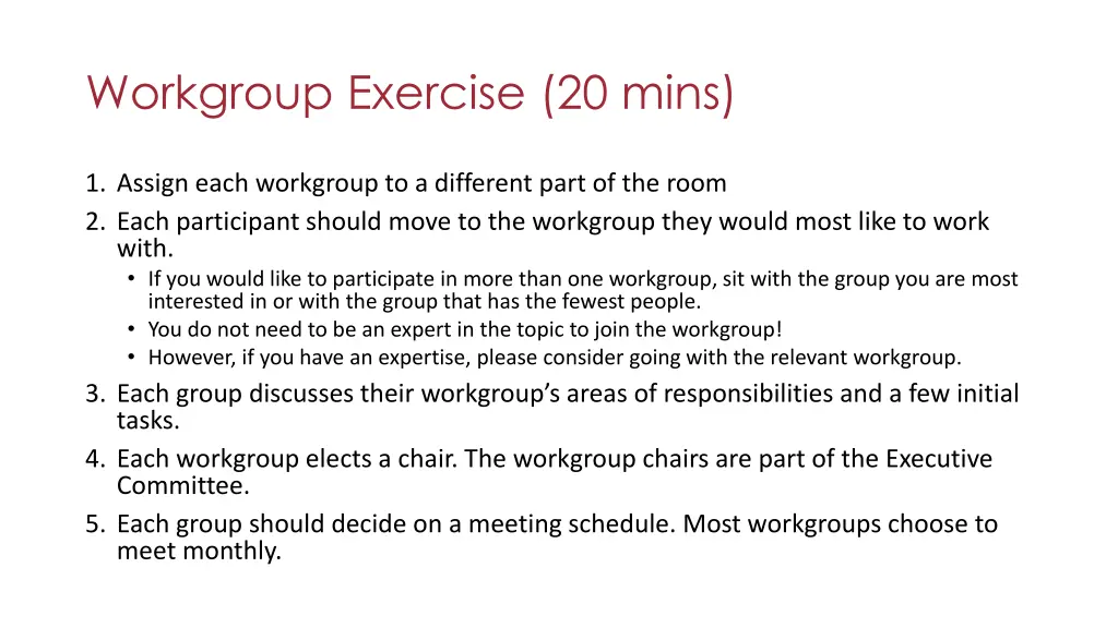 workgroup exercise 20 mins