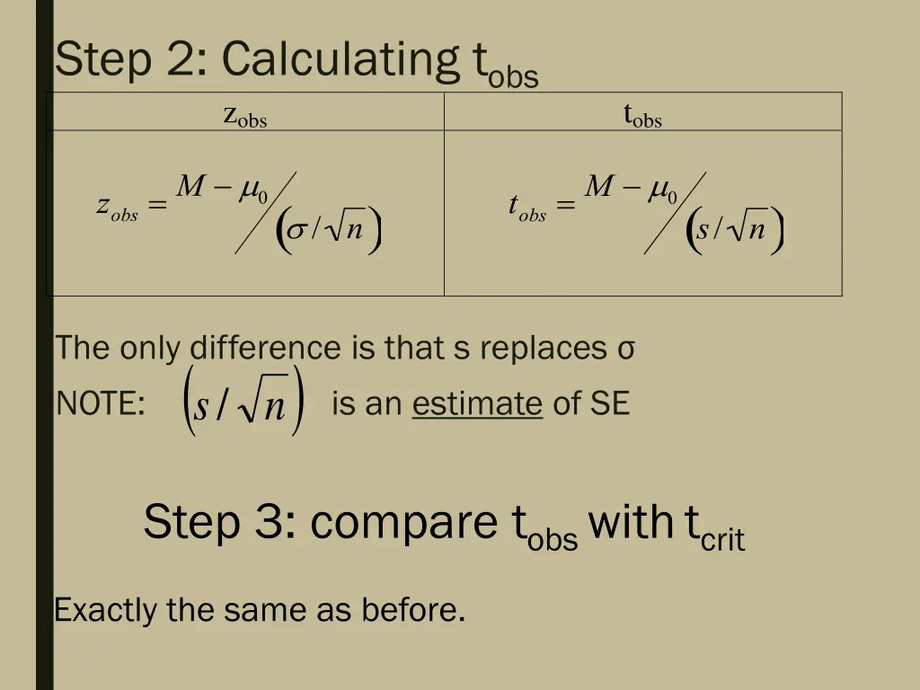 step 2 calculating t obs z obs z obs m 0 n n s