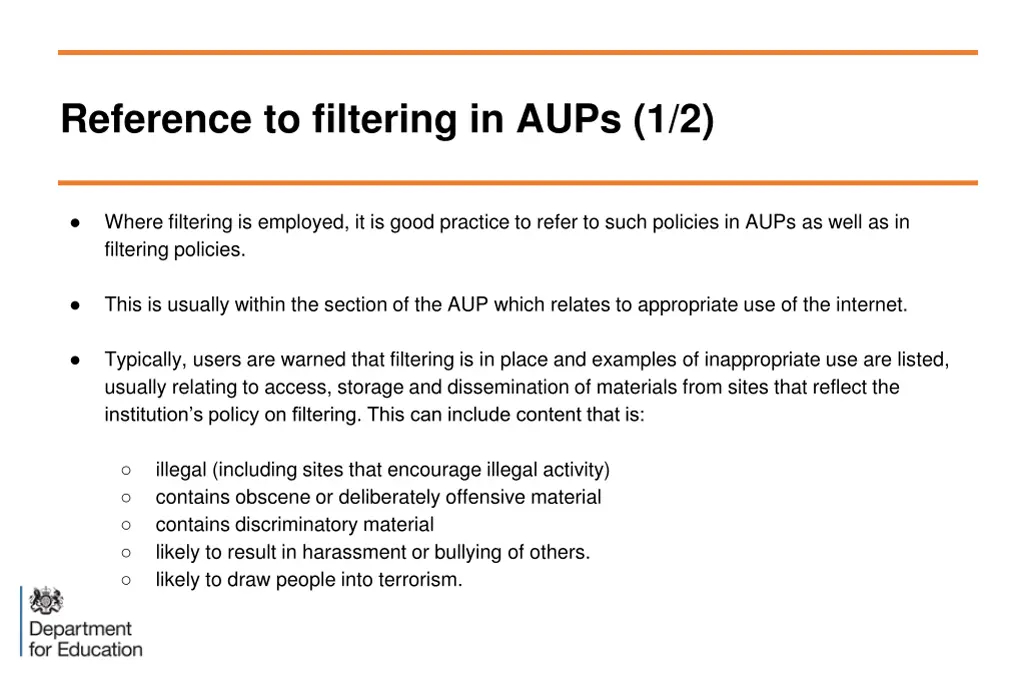 reference to filtering in aups 1 2