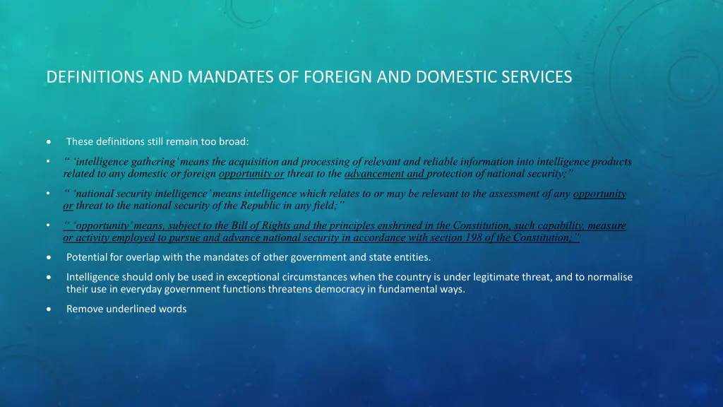 definitions and mandates of foreign and domestic