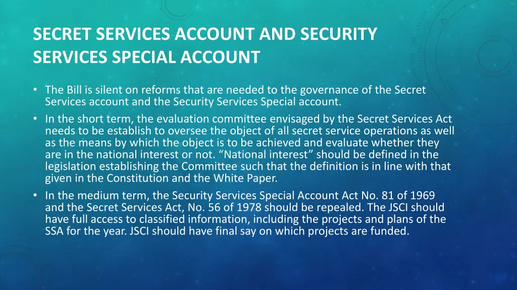 secret services account and security services