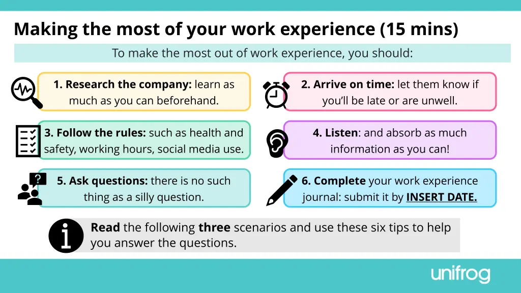 making the most of your work experience 15 mins