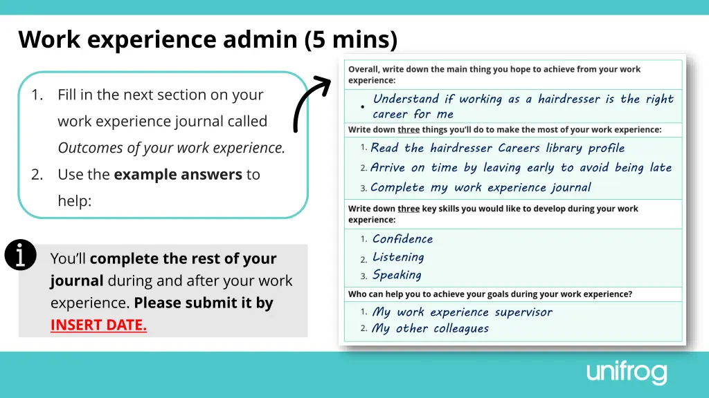 work experience admin 5 mins