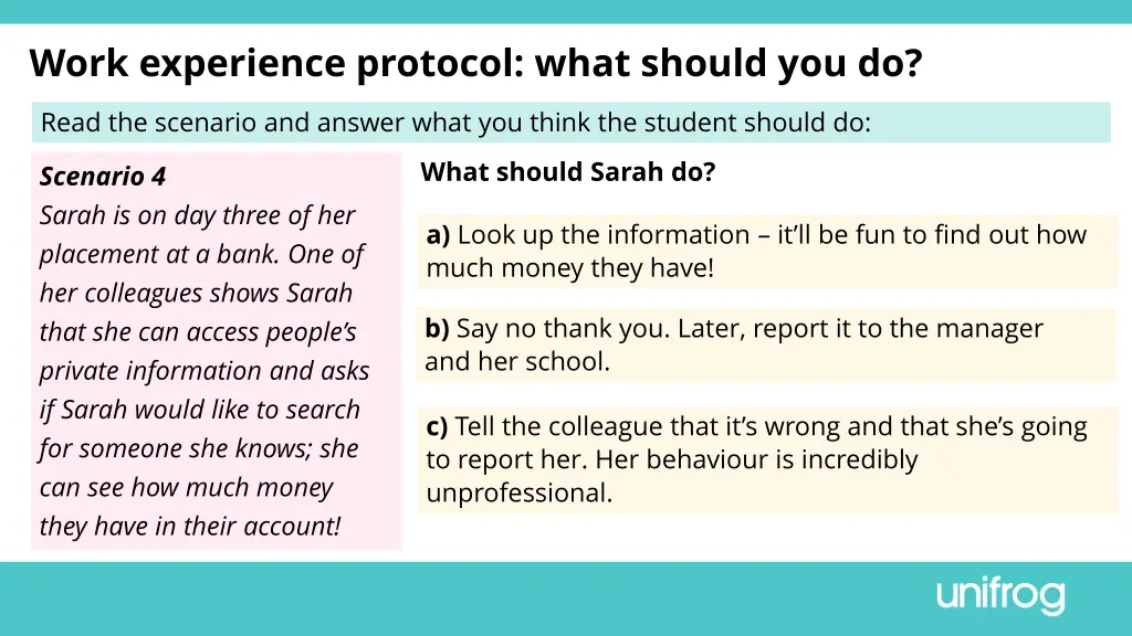 work experience protocol what should you do 7