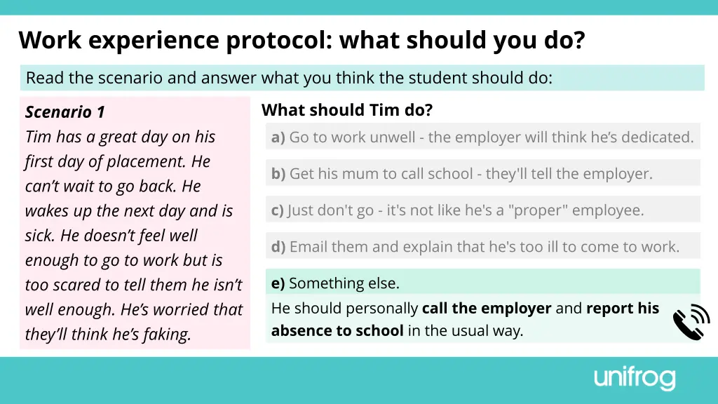 work experience protocol what should you do