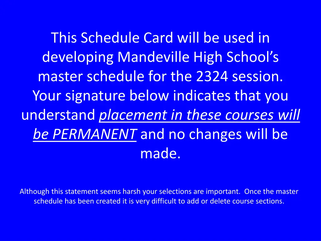 this schedule card will be used in developing