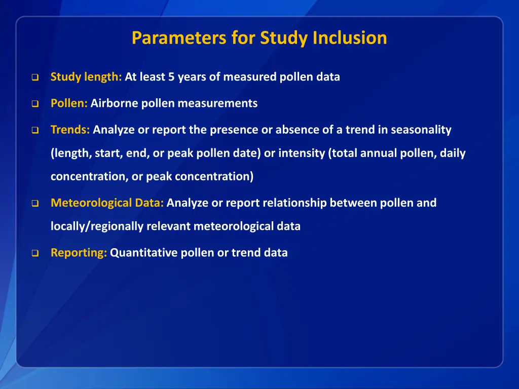 parameters for study inclusion
