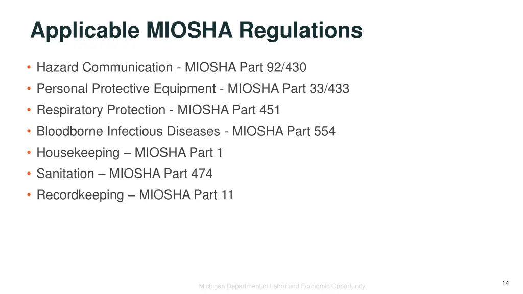 applicable miosha regulations