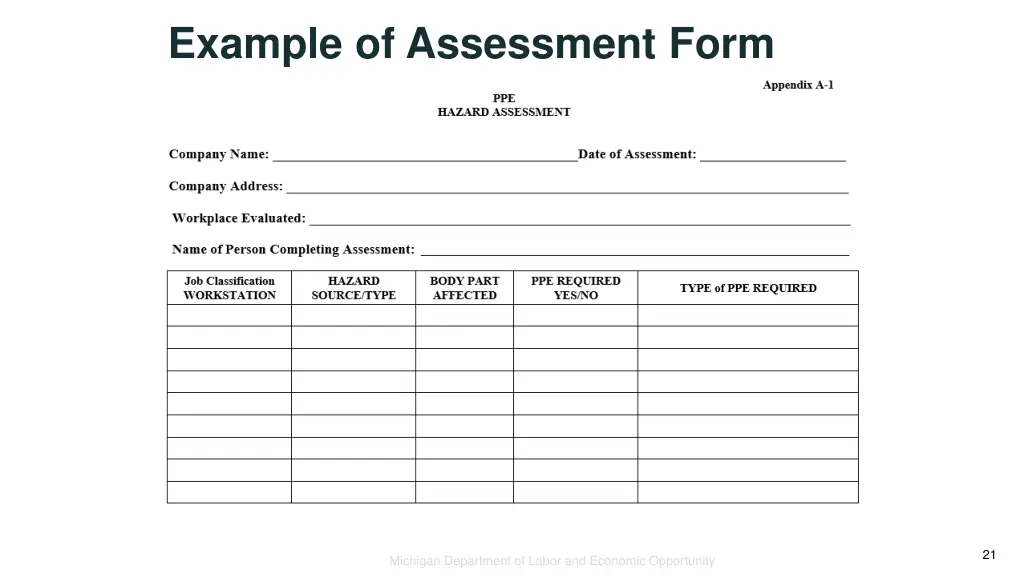 example of assessment form