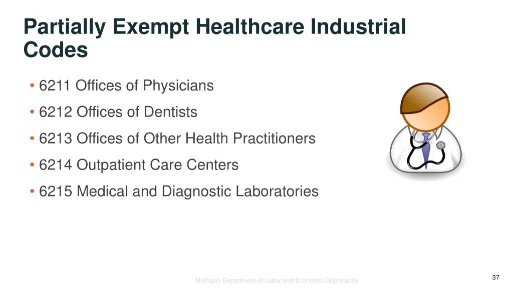 partially exempt healthcare industrial codes