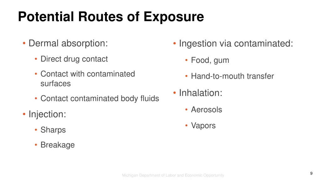 potential routes of exposure