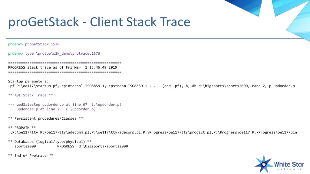 progetstack client stack trace