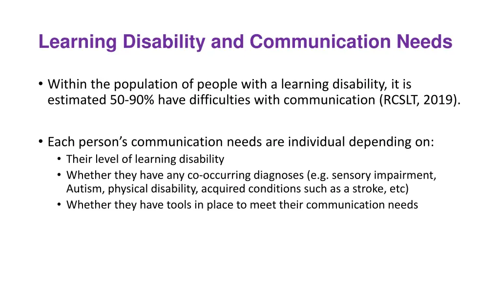learning disability and communication needs