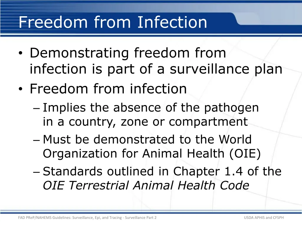 freedom from infection