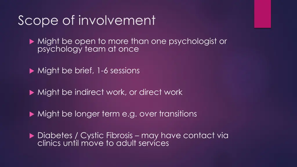 scope of involvement