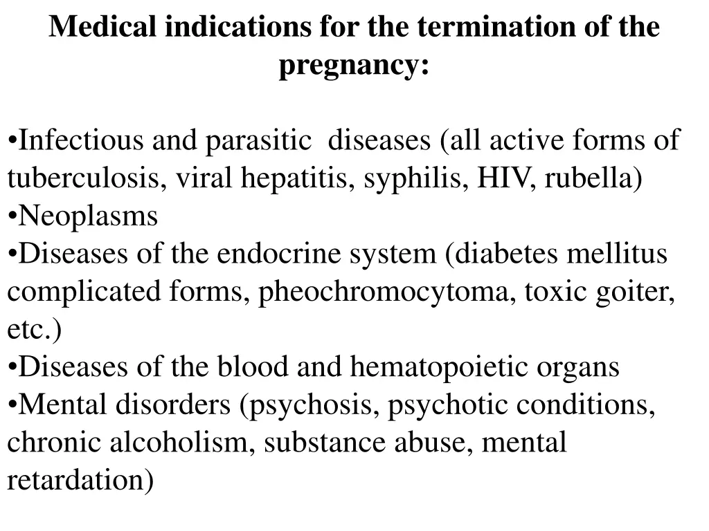 medical indications for the termination