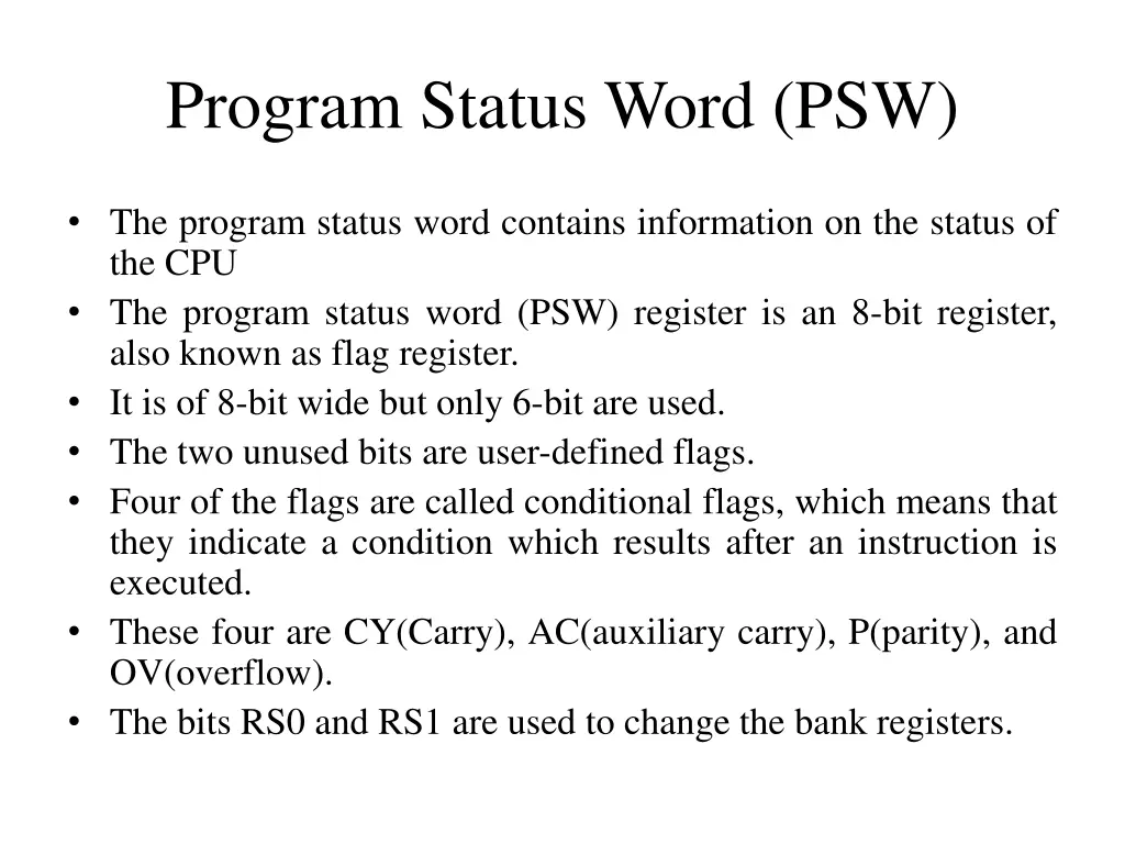 program status word psw