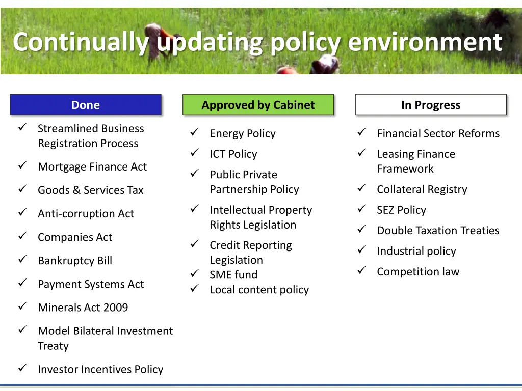 continually updating policy environment