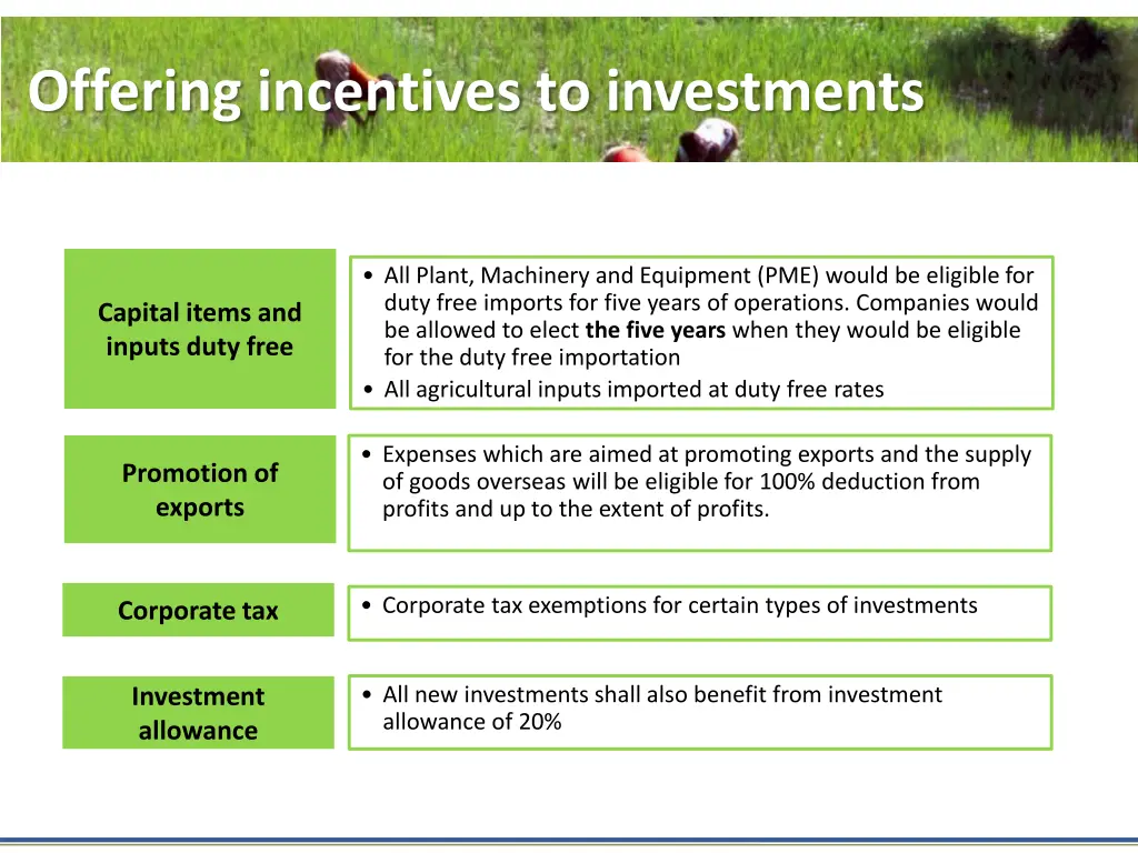 offering incentives to investments