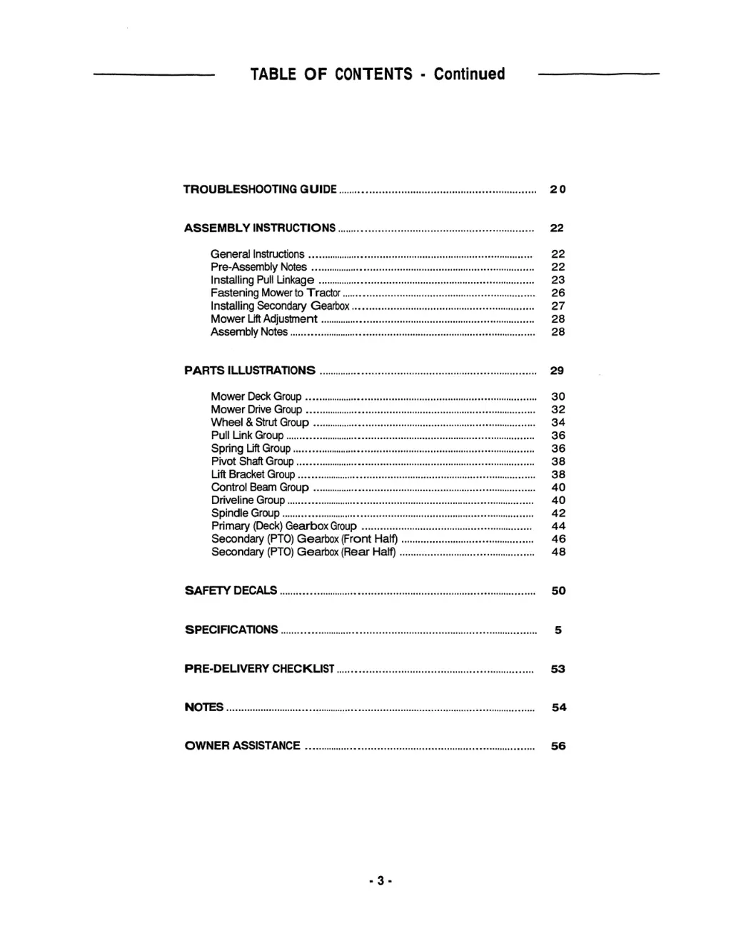 table of contents continued