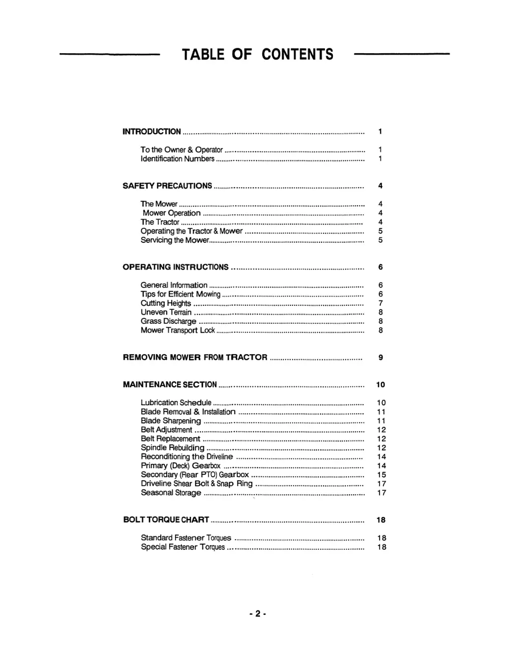 table of contents