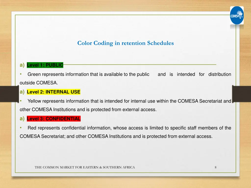 color coding in retention schedules