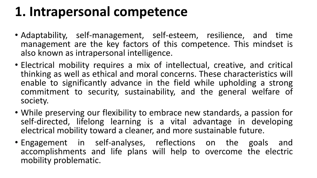1 intrapersonal competence